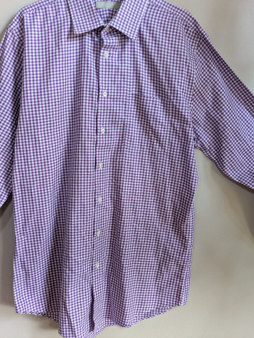 Nordstrom button up shirt size 16 1/2 trim fit purple white gingham #278